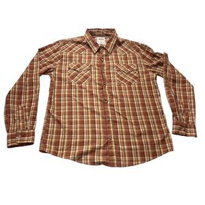 Levis Western Shirt Mens XL Orang Plaid Pearl Snap Casual Modern Fit Long Sleeve